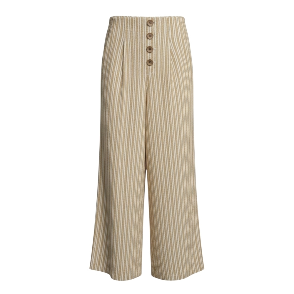 Indigo Rising Mustard Yellow Pinstripe Wide Leg Ankle Pants Small Coastal Boho